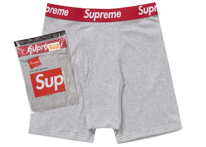 Supreme Hanes Boxer Briefs 2 Pack Heather Grey - supreme-hanes-boxer-briefs-2-pack-heather-grey