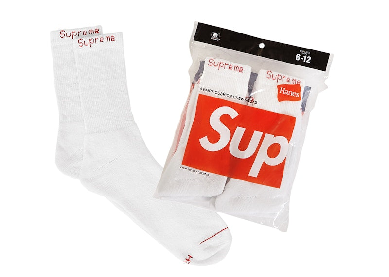 Supreme Hanes Crew Socks 4 Pack White - supreme-hanes-crew-socks-4-pack-white
