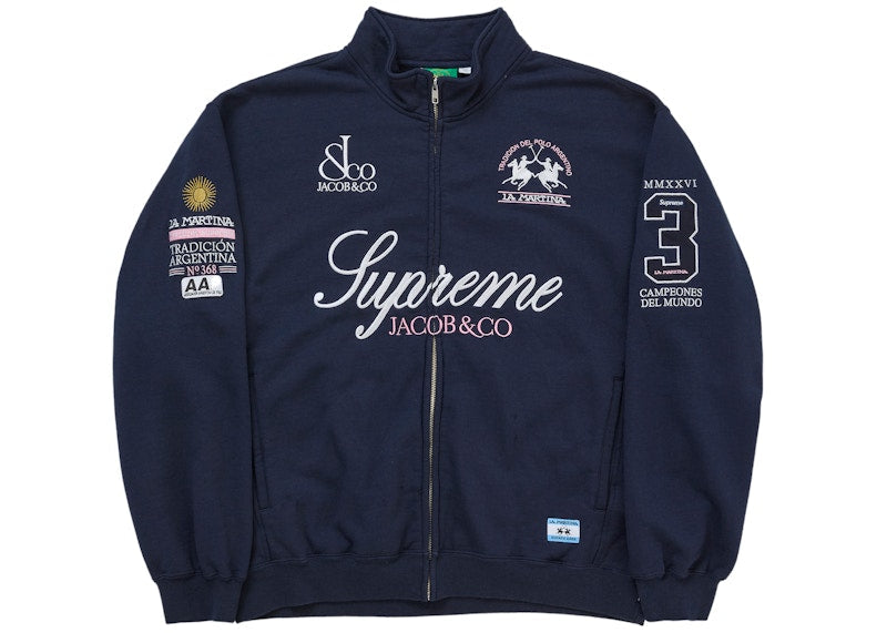 Supreme La Martina Zip Up Sweatshirt Navy - supreme-la-martina-zip-up-sweatshirt-navy