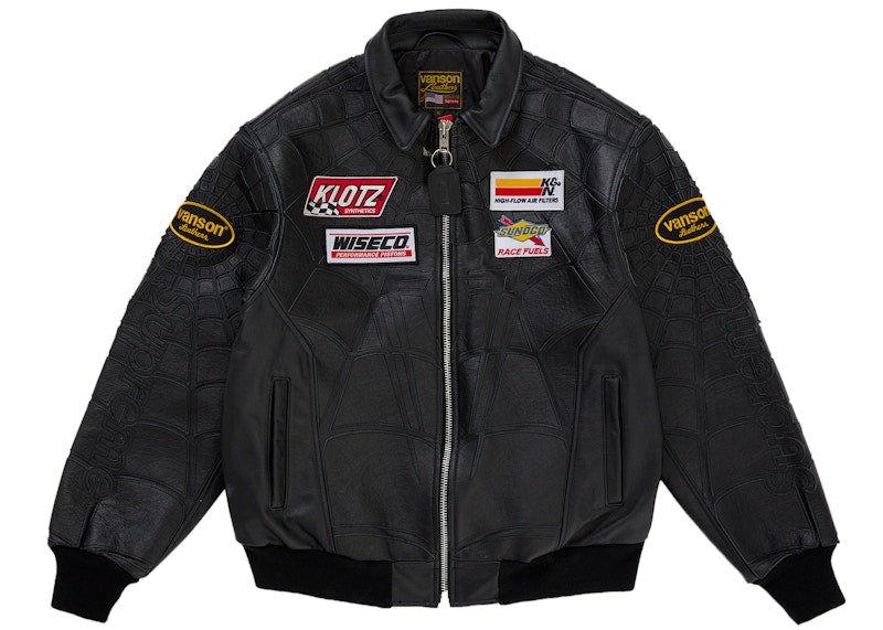 Supreme Vanson Leathers Spider Man Jacket Black - supreme-vanson-leathers-spider-man-jacket-black