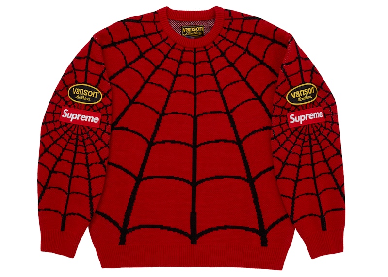 Supreme Vanson Leathers Spider Man Sweater Red - supreme-vanson-leathers-spider-man-sweater-red