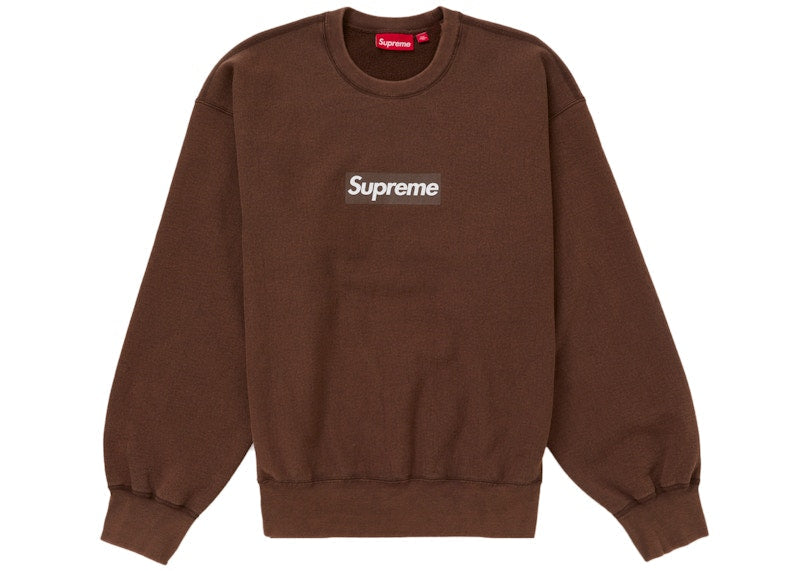 Supreme Washed Box Logo Crewneck Brown - supreme-washed-box-logo-crewneck-brown