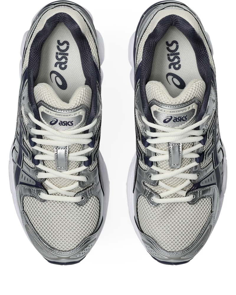 ASICS Gel-Nimbus 9 Oatmeal Indigo Fog - vue dessus