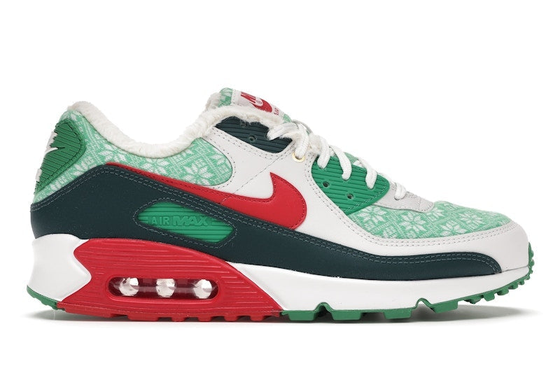 Nike Air Max 90 Christmas Sweater 2020 - White/University Red-Dark Atomic Teal-Lucky Green - DC1607-100 - 01