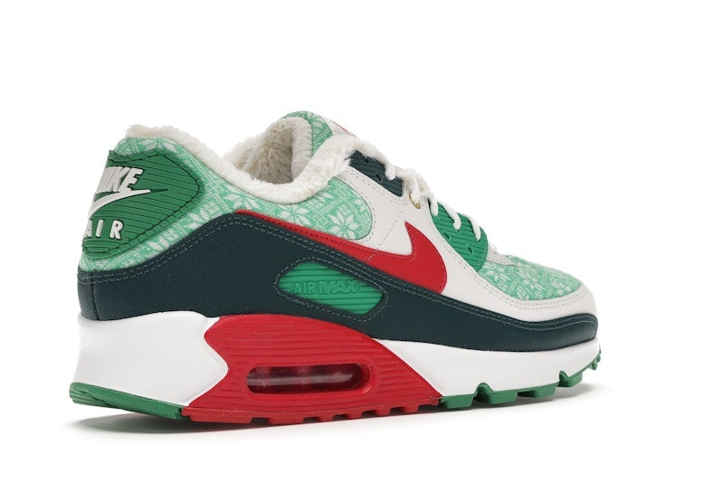 Nike Air Max 90 Christmas Sweater 2020 - White/University Red-Dark Atomic Teal-Lucky Green - DC1607-100 - 33