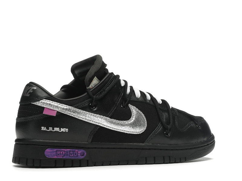Nike Dunk Low Off White Lot 50 - Black/Metallic Silver-Black - DM1602-001 - 34