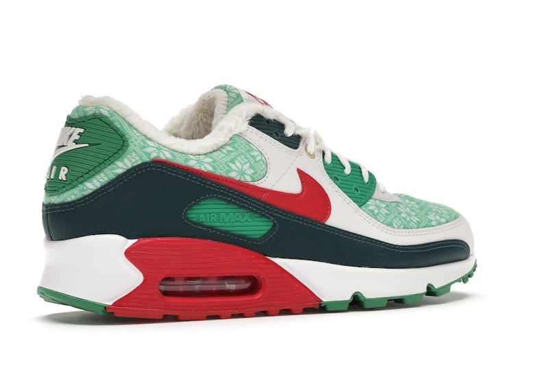Nike Air Max 90 Christmas Sweater 2020 - White/University Red-Dark Atomic Teal-Lucky Green - DC1607-100 - 34