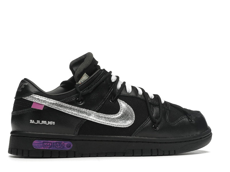 Nike Dunk Low Off White Lot 50 - Black/Metallic Silver-Black - DM1602-001 - 35