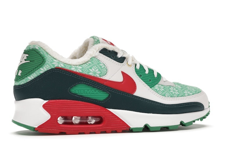 Nike Air Max 90 Christmas Sweater 2020 - White/University Red-Dark Atomic Teal-Lucky Green - DC1607-100 - 35