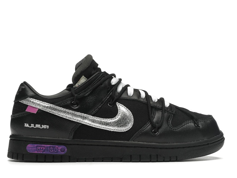 Nike Dunk Low Off White Lot 50 - Black/Metallic Silver-Black - DM1602-001 - 36