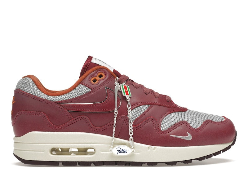 Nike Air Max 1 Patta Waves Rush Maroon With Bracelet, vista a 360 gradi 1 di 36
