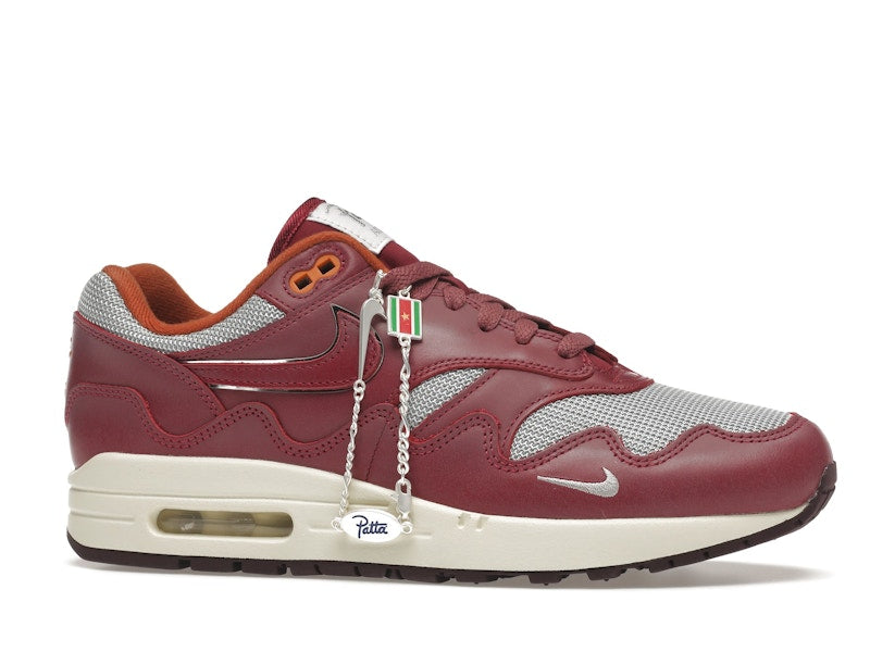 Nike Air Max 1 Patta Waves Rush Maroon With Bracelet, vista a 360 gradi 3 di 36