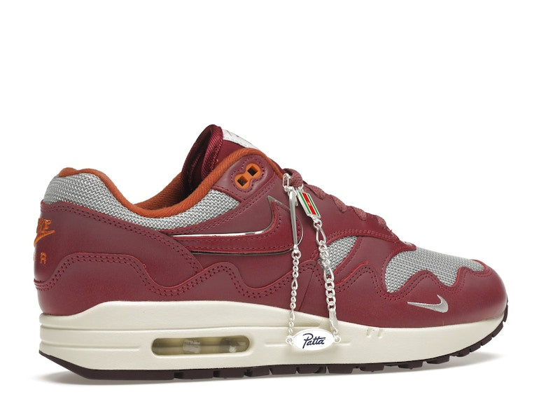 Nike Air Max 1 Patta Waves Rush Maroon With Bracelet, vista a 360 gradi 35 di 36
