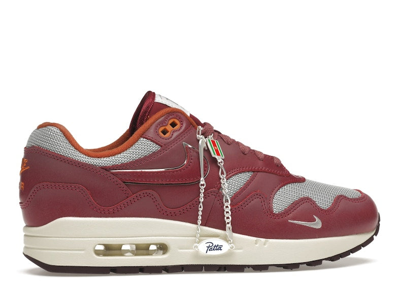 Nike Air Max 1 Patta Waves Rush Maroon With Bracelet, vista a 360 gradi 36 di 36