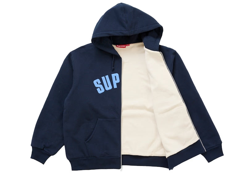 Supreme Arc Thermal Lined Zip Up Hooded Sweatshirt Navy - vue 2
