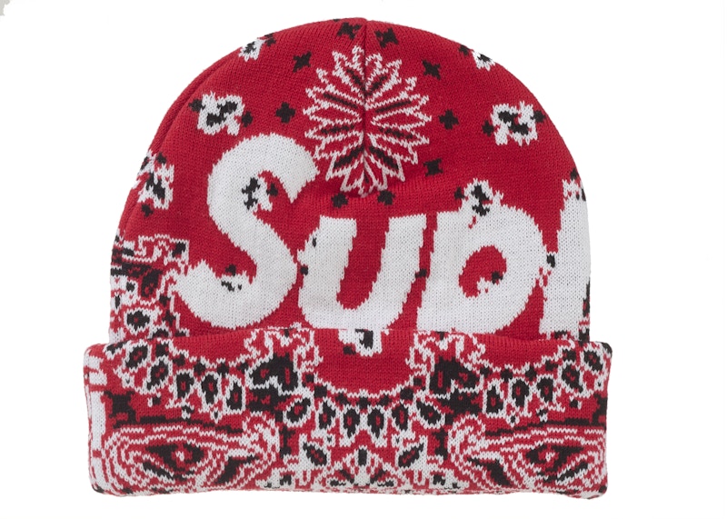Supreme Bandana Big Logo Beanie Red - supreme-bandana-big-logo-beanie-red