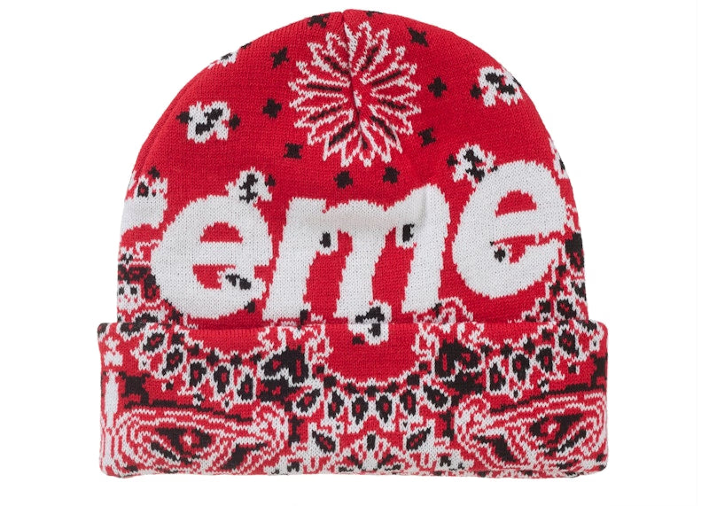 Supreme Bandana Big Logo Beanie Red - vue vue 2