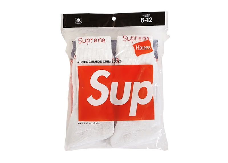 Supreme Hanes Crew Socks (4 Pack) White - vue vue 2
