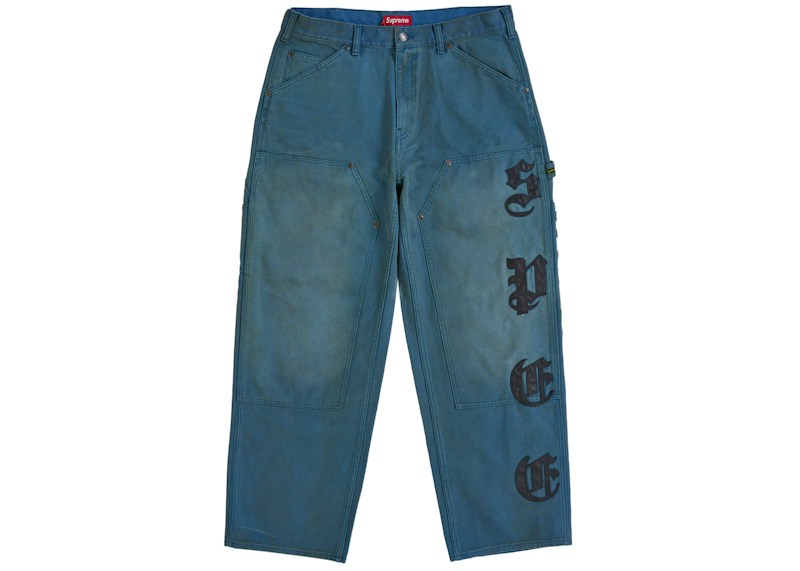 Supreme Leather Applique Double Knee Painter Pant Blue - supreme-leather-applique-double-knee-painter-pant-blue