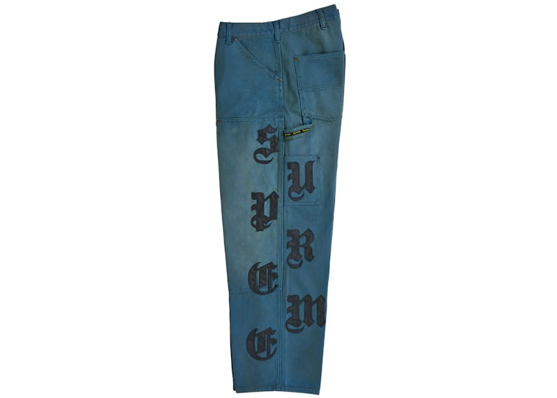 Supreme Leather Applique Double Knee Painter Pant Blue - vue vue 3