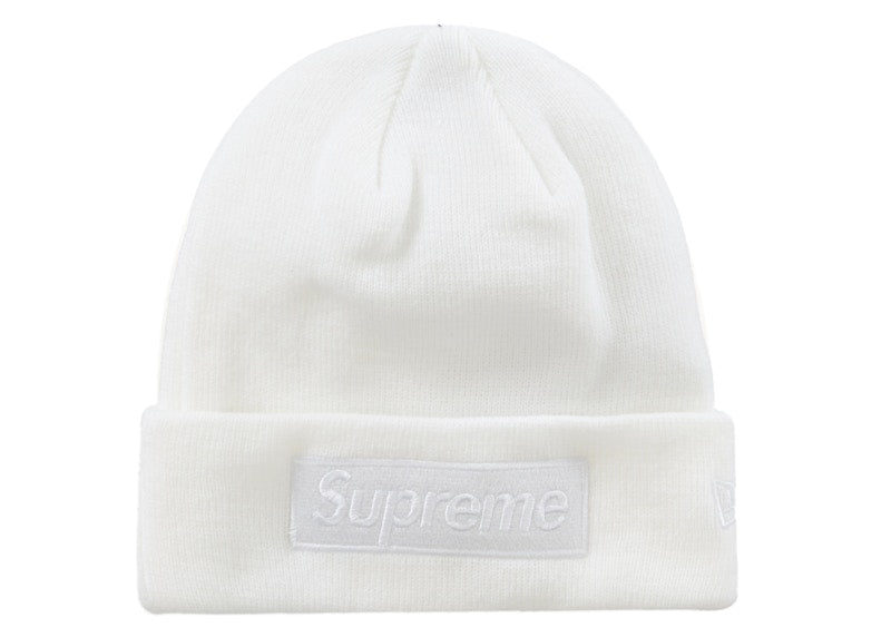 Supreme New Era Box Logo Beanie Fw23 White - supreme-new-era-box-logo-beanie-fw23-white