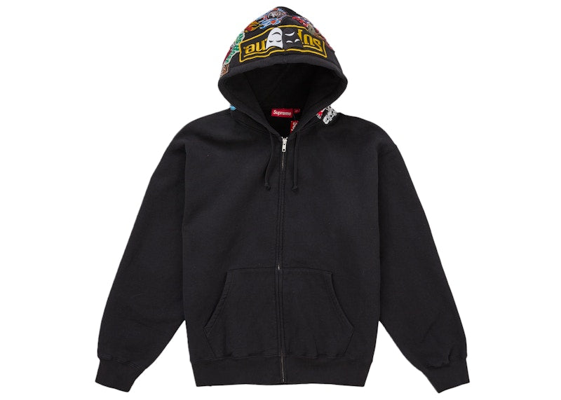 Supreme Patches Zip Up Hooded Sweatshirt Black - supreme-patches-zip-up-hooded-sweatshirt-black