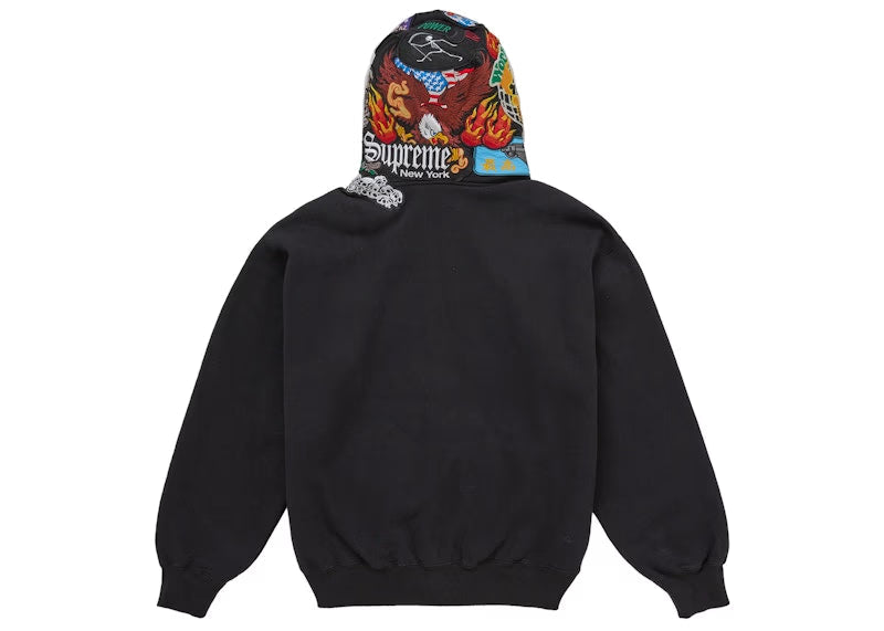 Supreme Patches Zip Up Hooded Sweatshirt Black - vue vue 2
