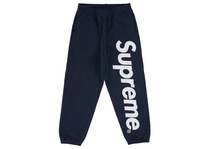 Supreme Satin Applique Sweatpant Ss26 Washed Navy - supreme-satin-applique-sweatpant-ss26-washed-navy