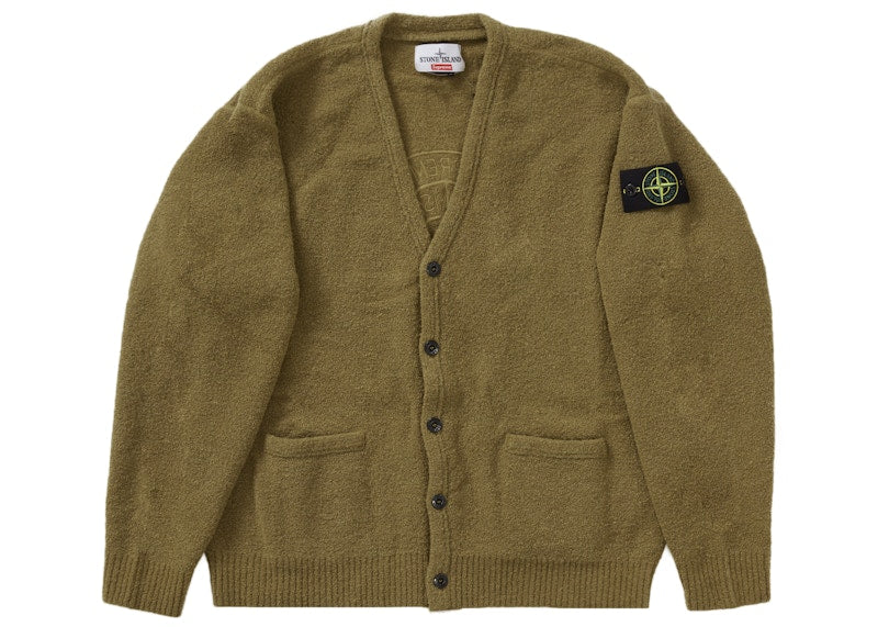 Supreme Stone Island Boucle Cardigan Olive - supreme-stone-island-boucle-cardigan-olive