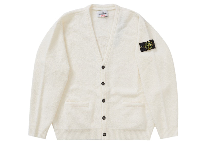 Supreme Stone Island Boucle Cardigan White - supreme-stone-island-boucle-cardigan-white