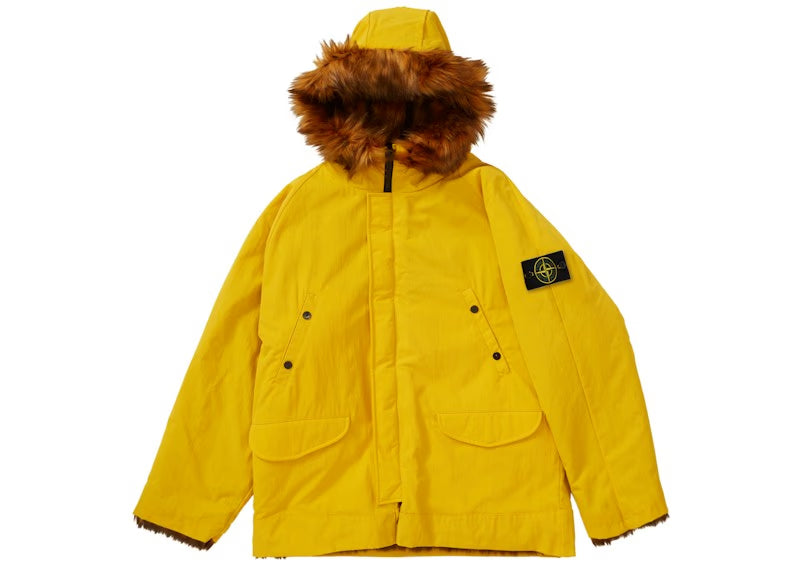 Supreme Stone Island Formula Steel Reversible Faux Fur Parka Yellow - vue vue 4