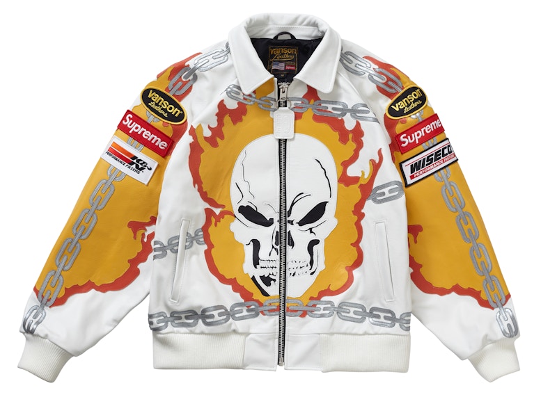 Supreme Vanson Leathers Ghost Rider Jacket White - supreme-vanson-leathers-ghost-rider-jacket-white