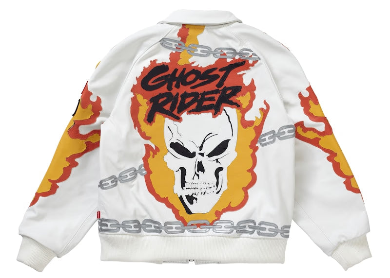 Supreme Vanson Leathers Ghost Rider Jacket White - vue vue 2