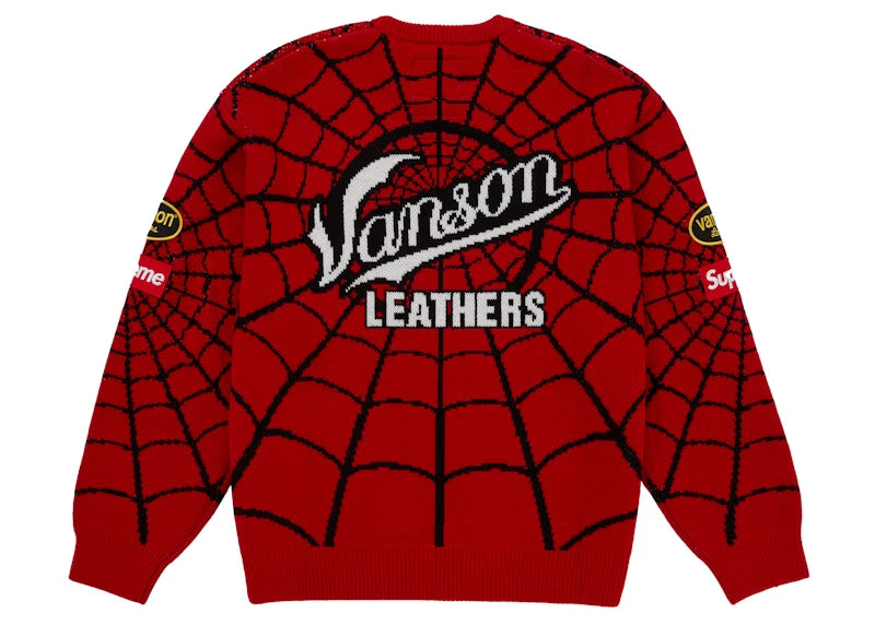 Supreme Vanson Leathers Spider-Man Sweater Red - vue 2