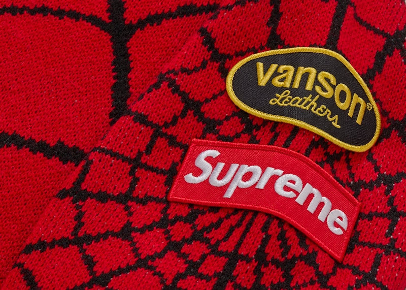 Supreme Vanson Leathers Spider-Man Sweater Red - vue 3