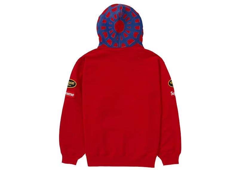 Supreme Vanson Leathers Spider Web Zip Up Hooded Sweatshirt Red - vue vue 2